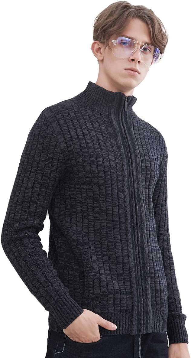 AOLI RAY Herren Strickjacke mit Reissverschluss Cardigan Stehkragen Pullover Feinstrike Sweaters mit