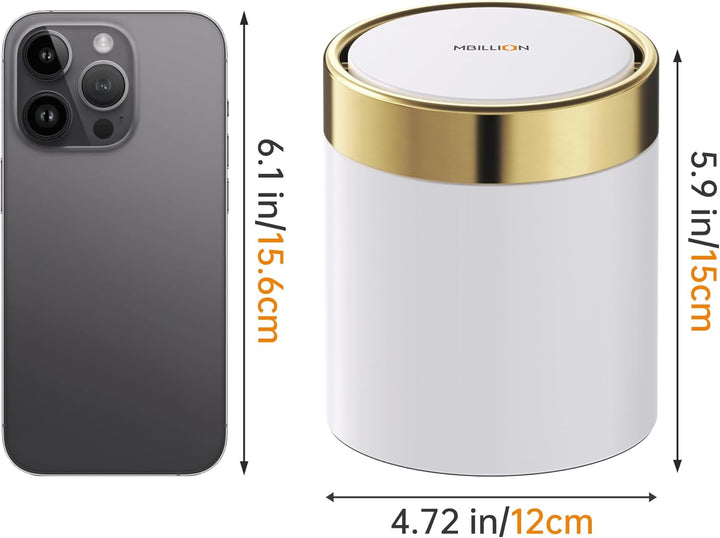 Mbillion Mini-Mülleimer mit Deckel, niedlicher Tisch-Mülleimer aus Metall, Edelstahl, 1,5 l, Abfalle