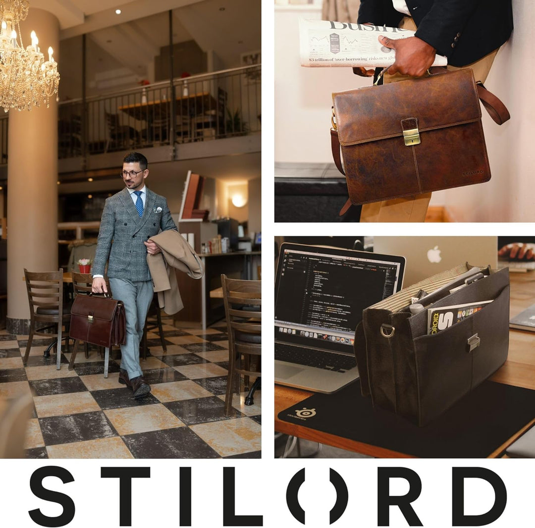 STILORD Vintage Aktentasche Herren Büro Business Schultertasche Laptoptasche mit Schloss gross echte