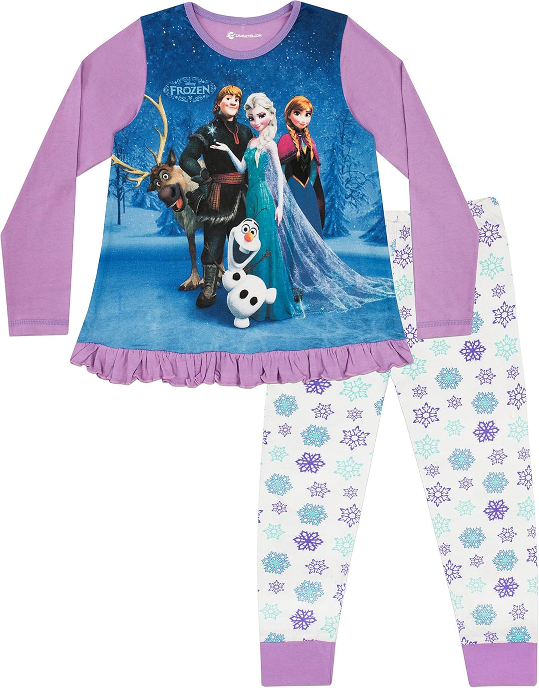 Disney Frozen Schlafanzug | Die Eiskönigin Pyjama Mädchen | Anna ELSA Kristoff Olaf & Sven | Prinzes