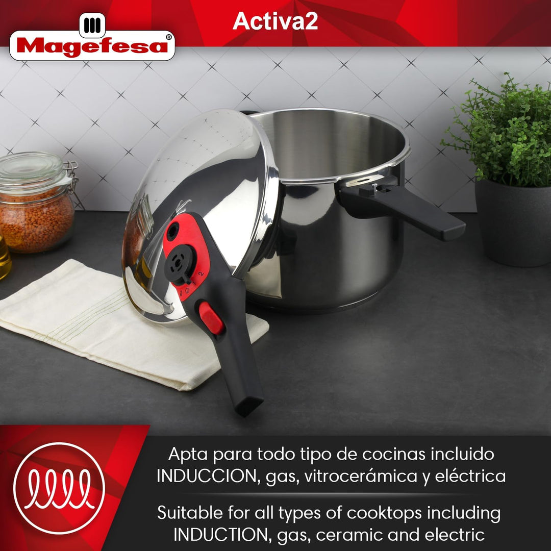 Magefesa Activa2 Schnellkochtopf-Set, 3 + 6 l, Edelstahl 18/10, 2 Kochprogramme, geeignet für alle H