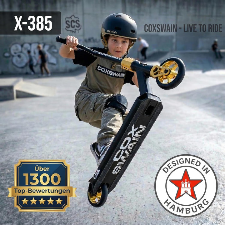 Cox Swain Stunt Scooter X-385, SCS-Kompression, CNC Fork, 100mm PU/Alu Rollen, ABEC 9, Kinder + Erwa