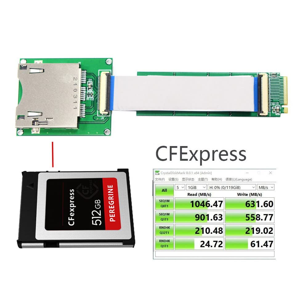 xiwai NGFF M.2 NVMe Câble d'extension de carte mère vers CF Express M2 M-Key pour CFE Type-B Support