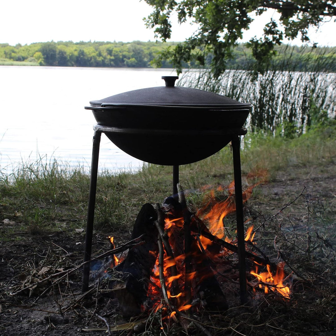 4BIG.fun Gusseisen Kazan 10 L Schwenktopf Kasan mit Deckel aus Gusseisen Wokpfanne Grill Cast Iron C