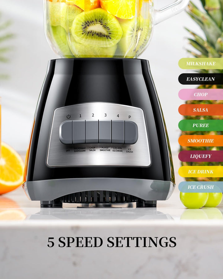 SHARDOR Standmixer, 700 W Spitzenleistung smoothie maker mit 1,5-Liter-Glasbehälter, Edelstahl 6-Kli