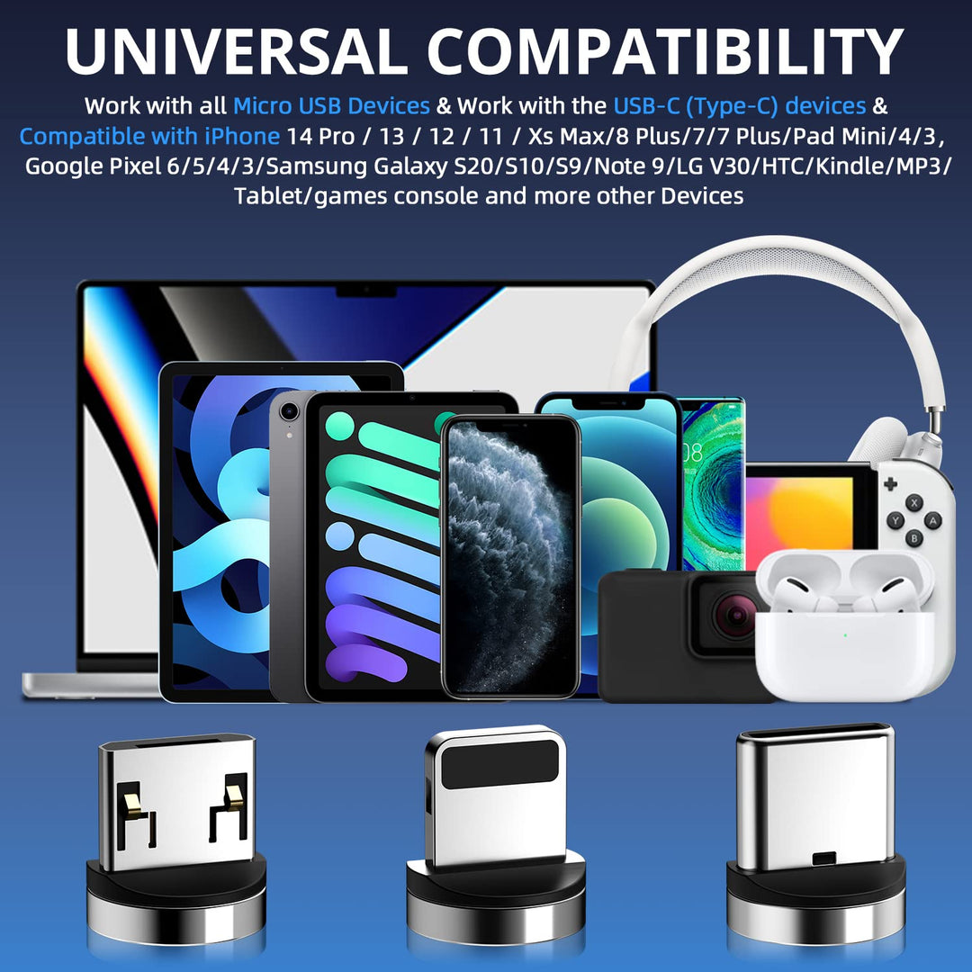 USB C kabel [4Pack 1m+2m+2m+3m] 3 in 1 ladekabel magnetisch 540 Grad Drehbarkeit Gerätestecker,Daten