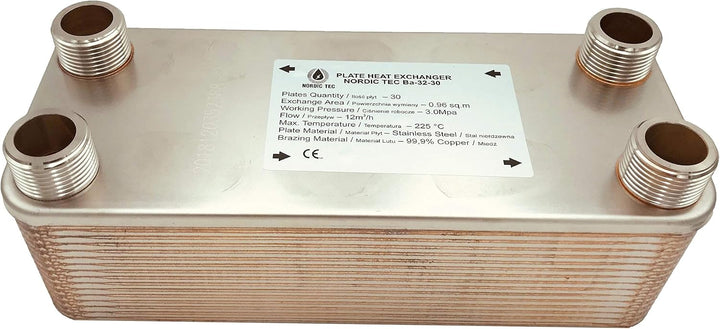 Nordic Tec Edelstahl Plattenwärmetauscher Ba-32-30 1” 30 Platten 175kW mit Isolierung