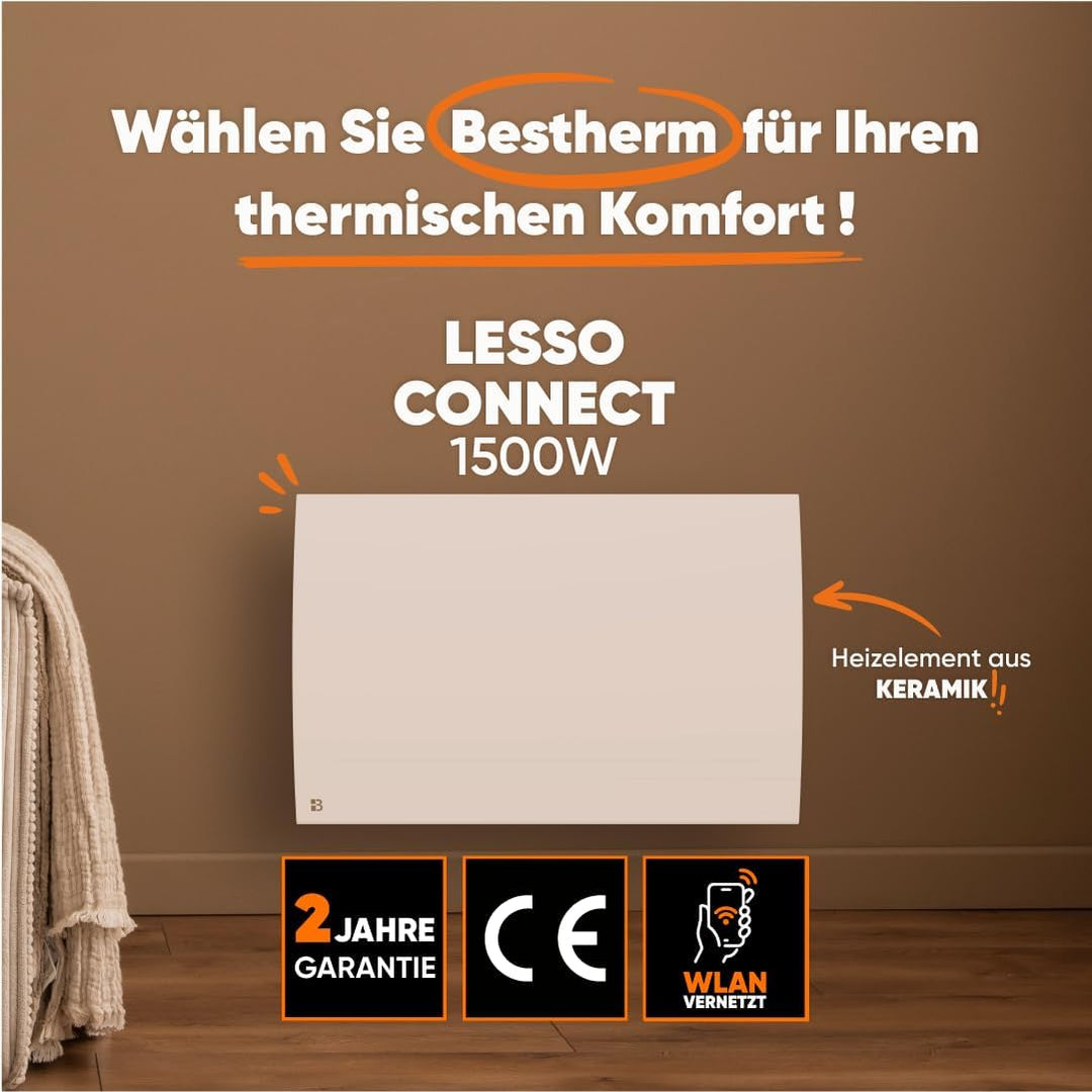 BESTHERM Bestherm Lesso Connect Elektroheizkörper Heizung, WLAN, mit trockener Trägheit, Keramik, 15