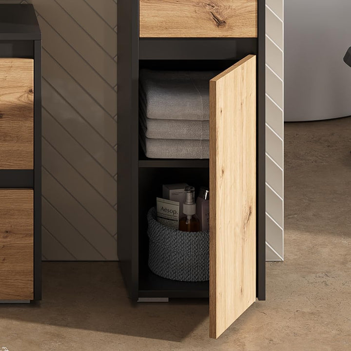 Vicco Midischrank Majest, Artisan, 30.2 x 96.3 cm mit Schublade und Tür, zur Aufbewahrung von Badute