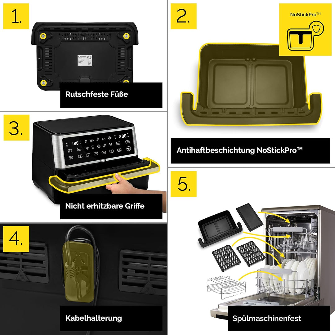 Yoer Heissluftfritteuse, 11L Airfryer, 6-in-1, 12 automatische Programme, Spülmaschinenfester Korb,