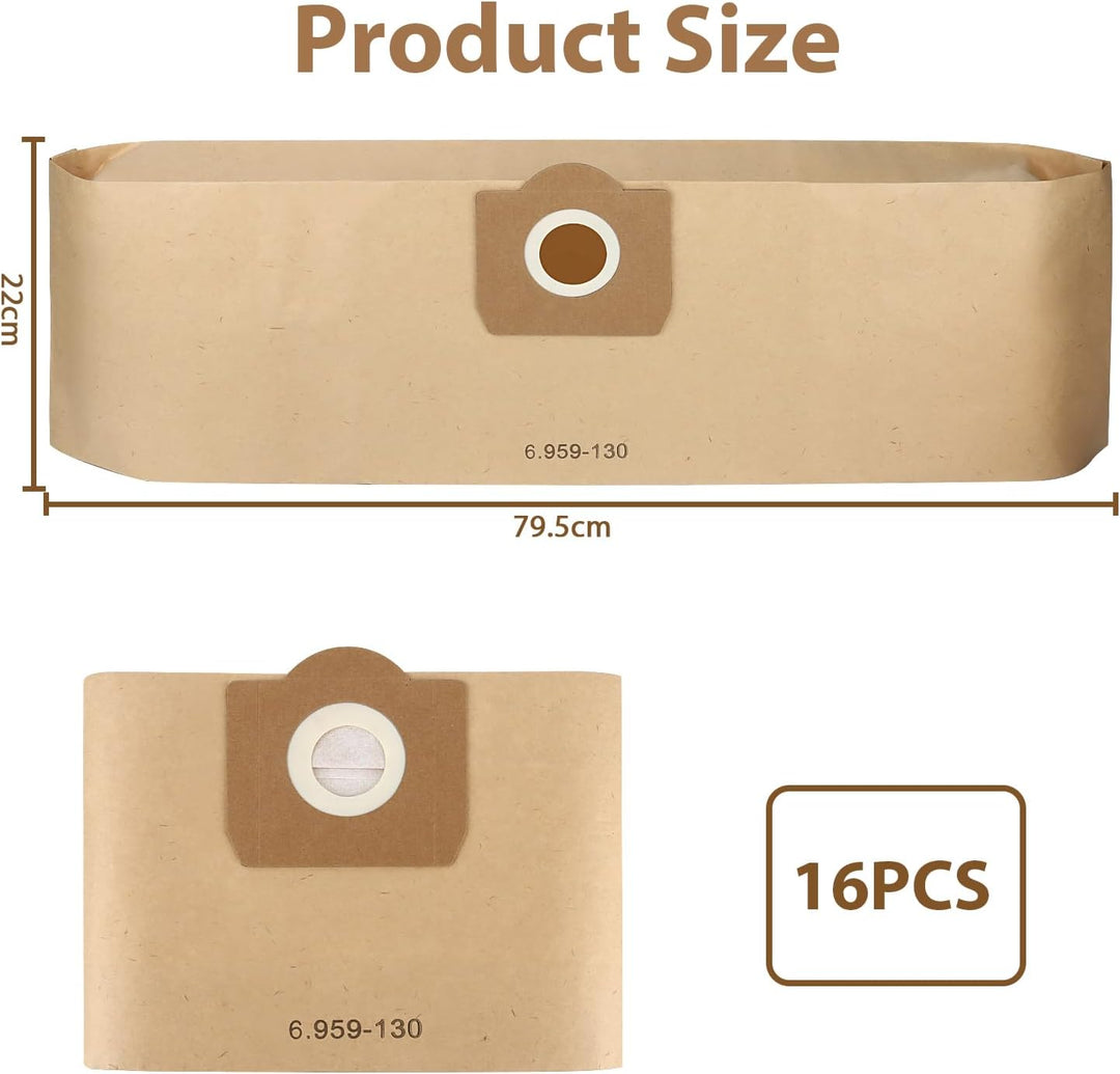 Pack of 16 Staubsaugerbeutel für Kärcher WD3 Beutel, Paper Filter Bags für Kärcher 6.959-130.0, Filt