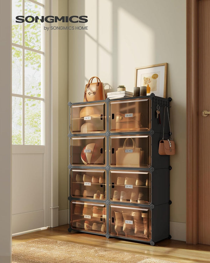SONGMICS Schuhregal mit 8 Fächern, Schuhschrank, 30 x 45 x 30 cm pro Fach, durchsichtige Tür, Metall