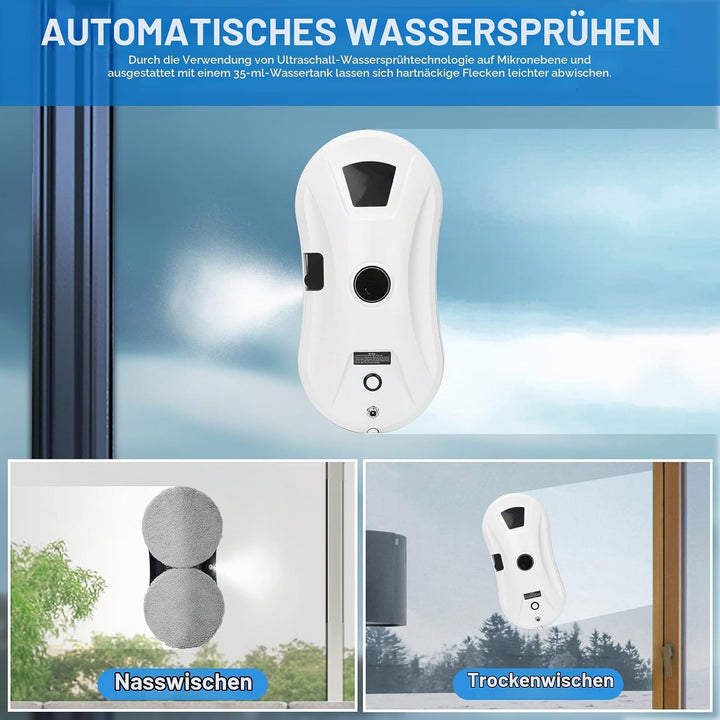 Fensterputzroboter mit Wassersprühfunktion &amp; Wegplanung, 2800 Pa Saugkraft, Kantenerkennung, Fernbed