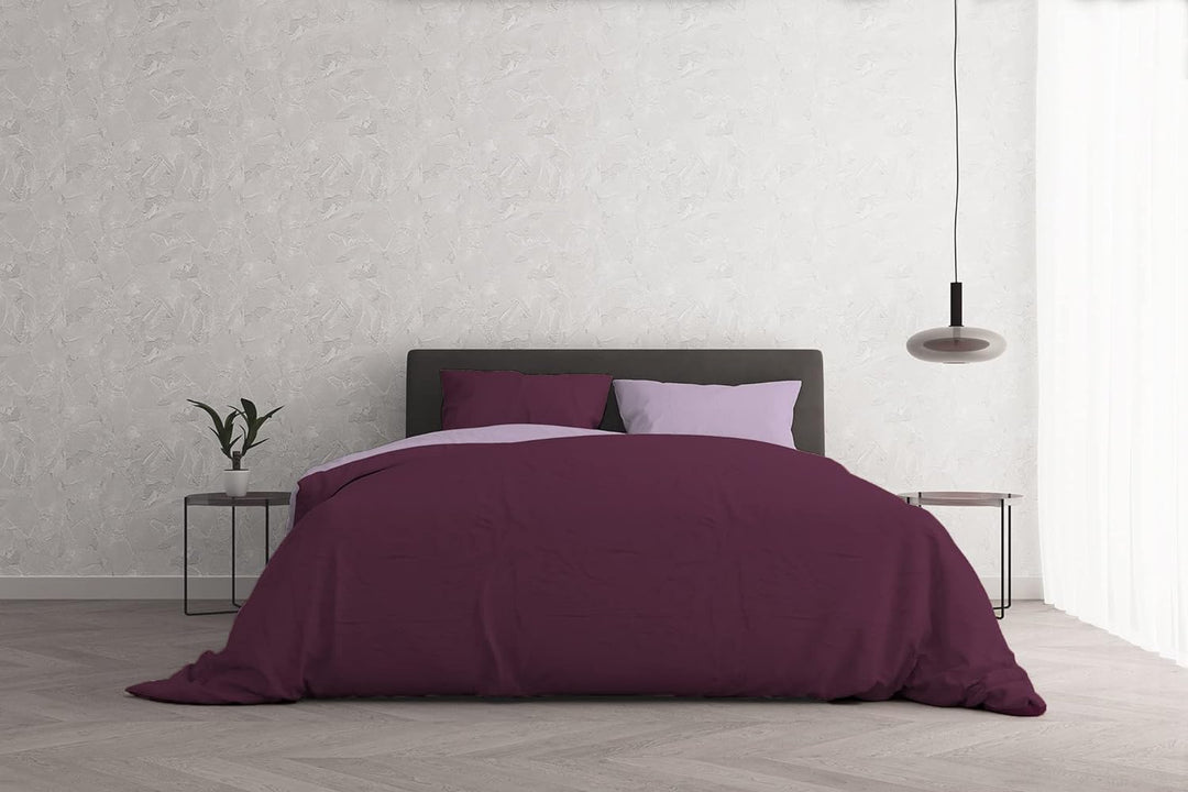 Italian Bed Linen Bettwäsche-Set, Leinen Baumwolle, Flieder/Pflaume, 160 x 190 cm, Flieder/Pflaume