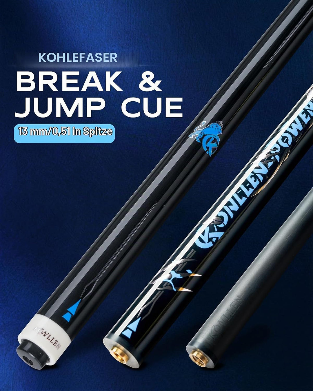 KONLLEN Break&amp;Jump Queuestab aus Kohlefaser-Technologie, 3-teilig, 12,9 mm Spitze Break Jump Queue B