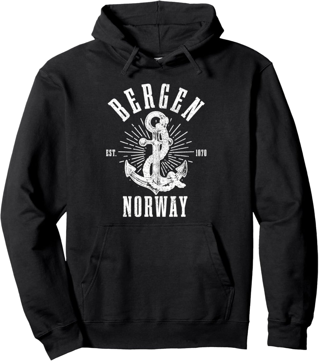 Bergen Norwegen Skandinavien Anker Vintage Souvenir Pullover Hoodie