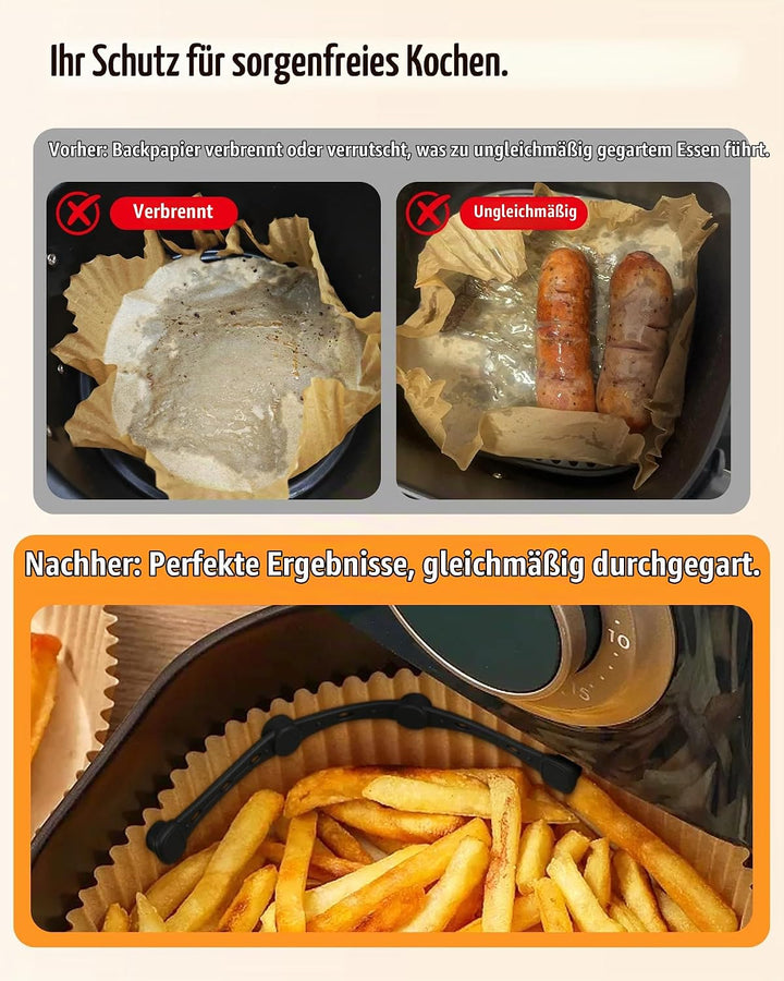 Airfryer Zubehör Set mit 4 Silikonmagneten – verhindert, dass Backpapier Lebensmittel bedeckt – inkl
