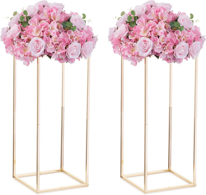 Nuptio Gold Vase für Hochzeit Tafelaufsätze mit Acrylplatte - 2 Stück 60cm Hohe Metall Blumenvasen B