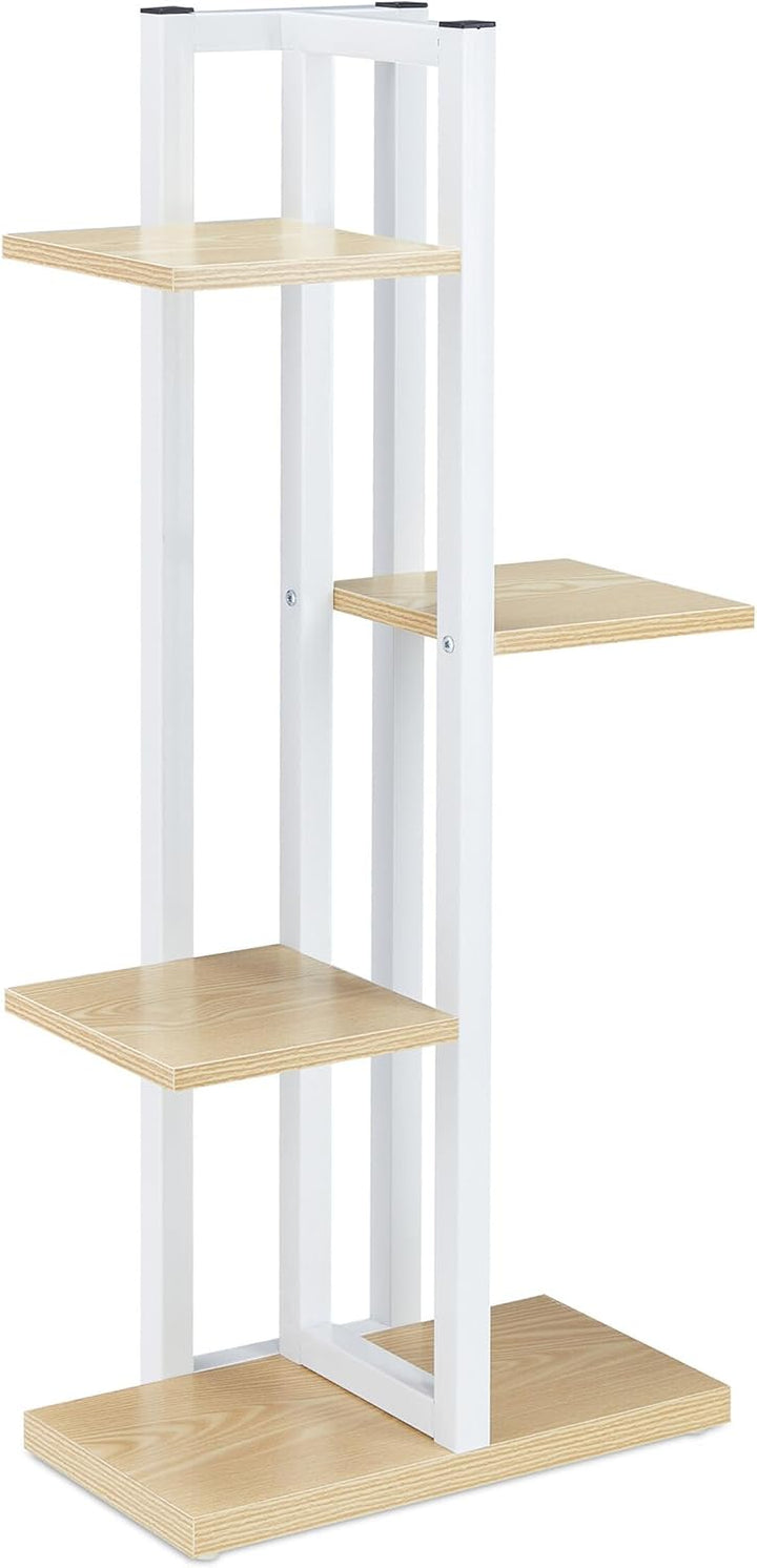Relaxdays Blumenregal Metall, 4-stufige Indoor Blumentreppe, Holzoptik, HxBxT: 93x42,5x22,5 cm, Pfla