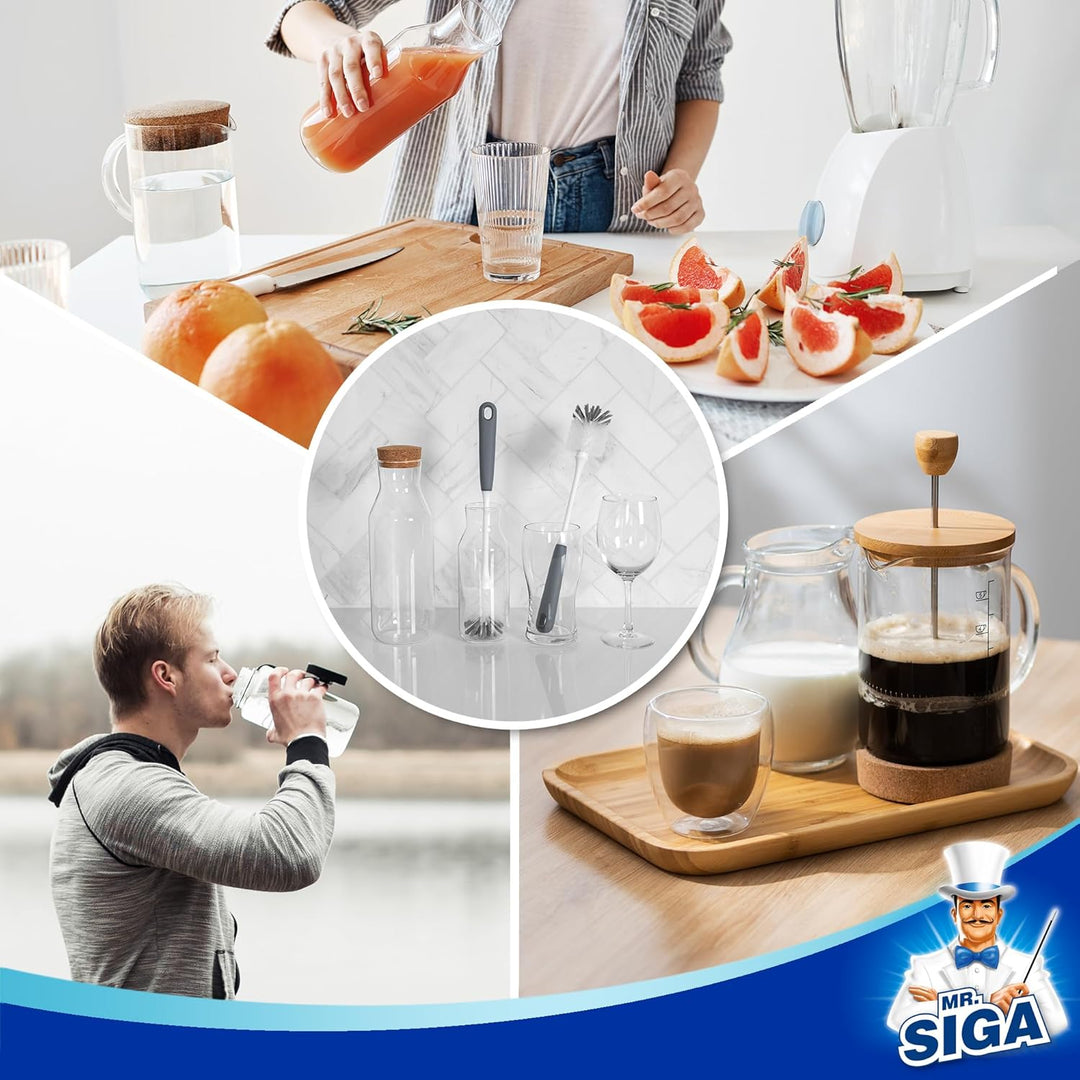 MR.SIGA Flaschenbürste mit langem Griff, Flexible Scheuerbürste für Wasserflaschen, Gläser, Tassen,