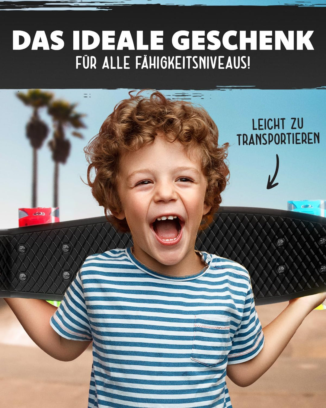 Deleven Skateboard mit LED Rollen, Skate Tool und ABEC 7 Lager - Kinder Erwachsene Anfänger - 56 cm,