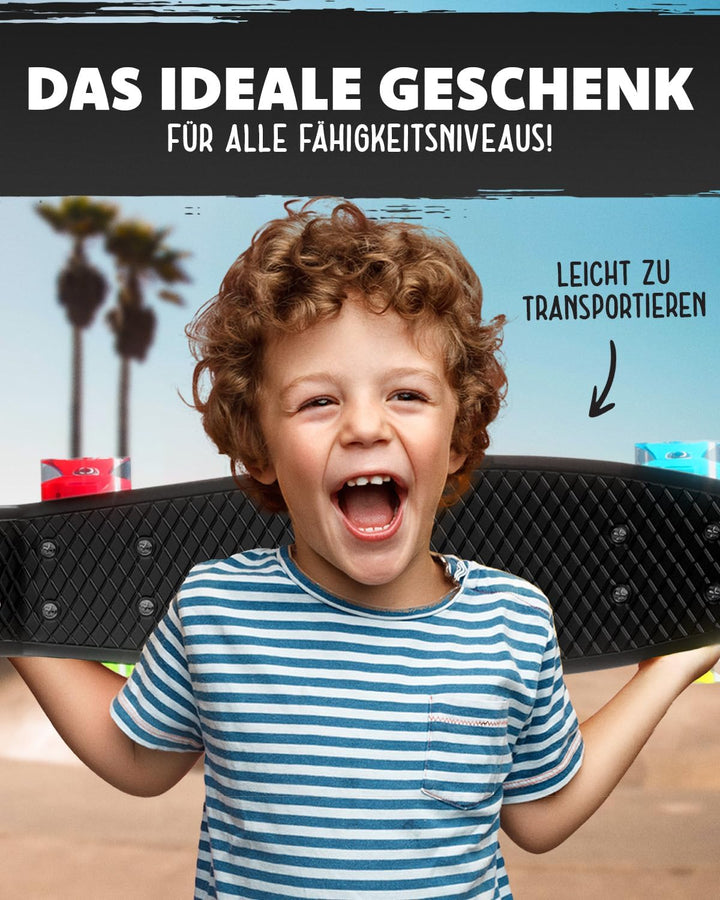 Deleven Skateboard mit LED Rollen, Skate Tool und ABEC 7 Lager - Kinder Erwachsene Anfänger - 56 cm,