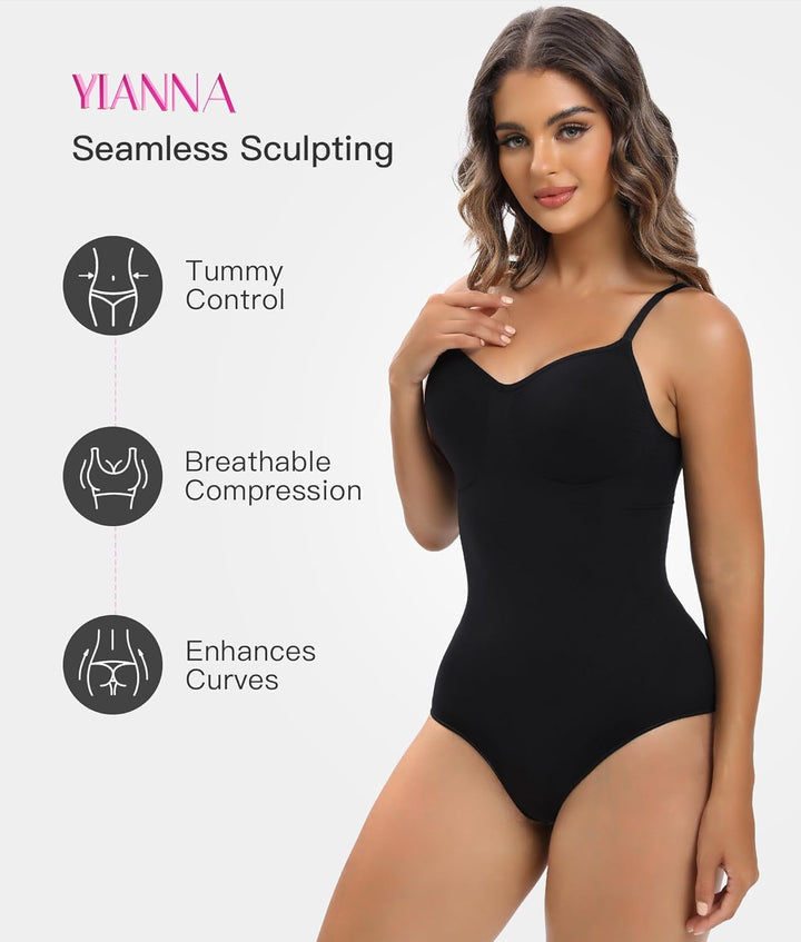 YIANNA Shapewear Damen Bauchweg Body Shaper Tanga Formender Bodysuit Shaping Miederbody mit Verstell