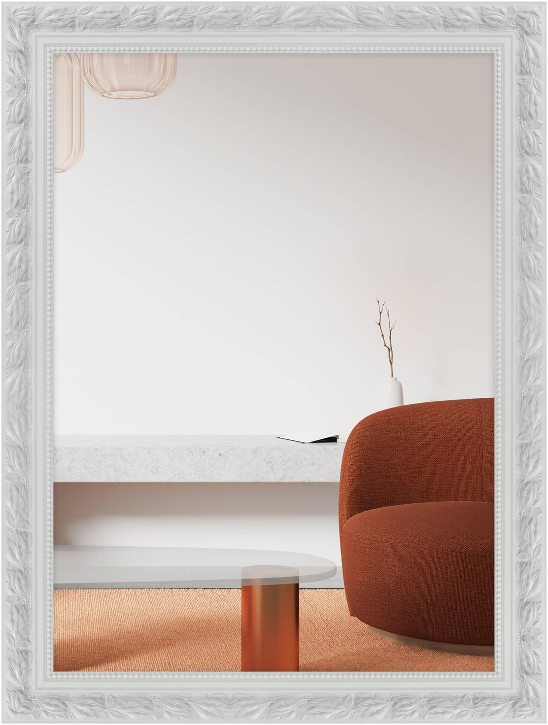 Wandspiegel, 50 x 70 cm, Holz, Weiss, Spiegel für alle Wohnbereiche, Hoch- & Querformat, anpassbare