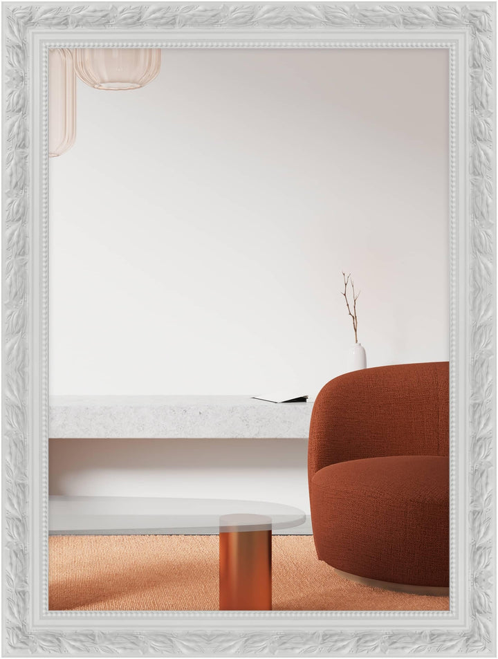 Wandspiegel, 50 x 70 cm, Holz, Weiss, Spiegel für alle Wohnbereiche, Hoch- & Querformat, anpassbare