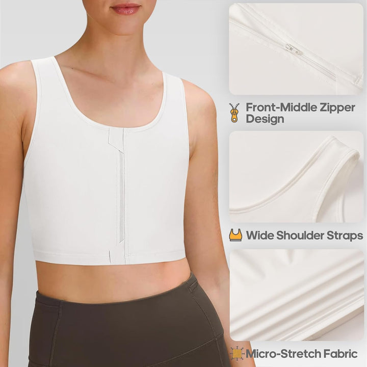 Trans Binder Transgender FTM Zip Up Atmungsaktives Halbes Brust Binder Weiss 3XL, Weiss 3XL