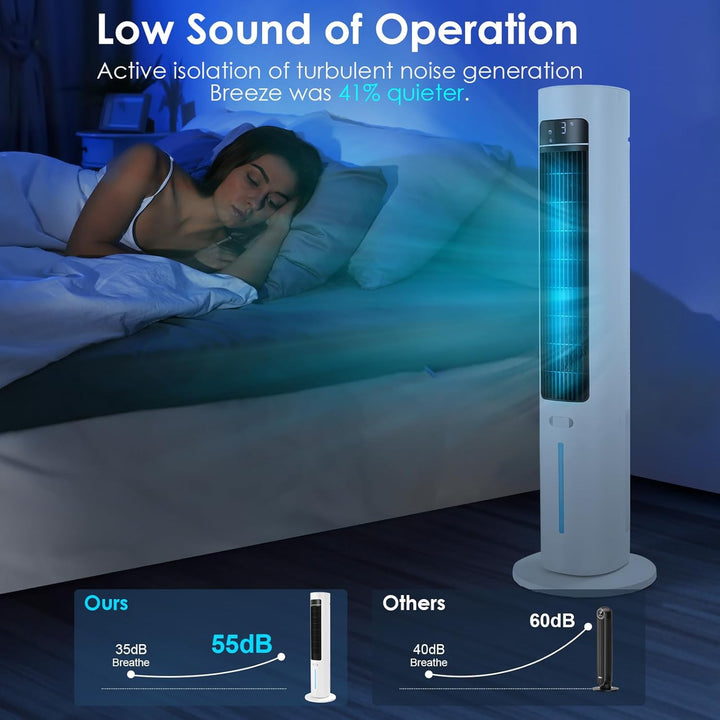 LIFERUN Turmventilator mit Aromadiffuser Fernbedienung 3-Stufen-Klimaanlage mit Wasserkühlung, 50° O