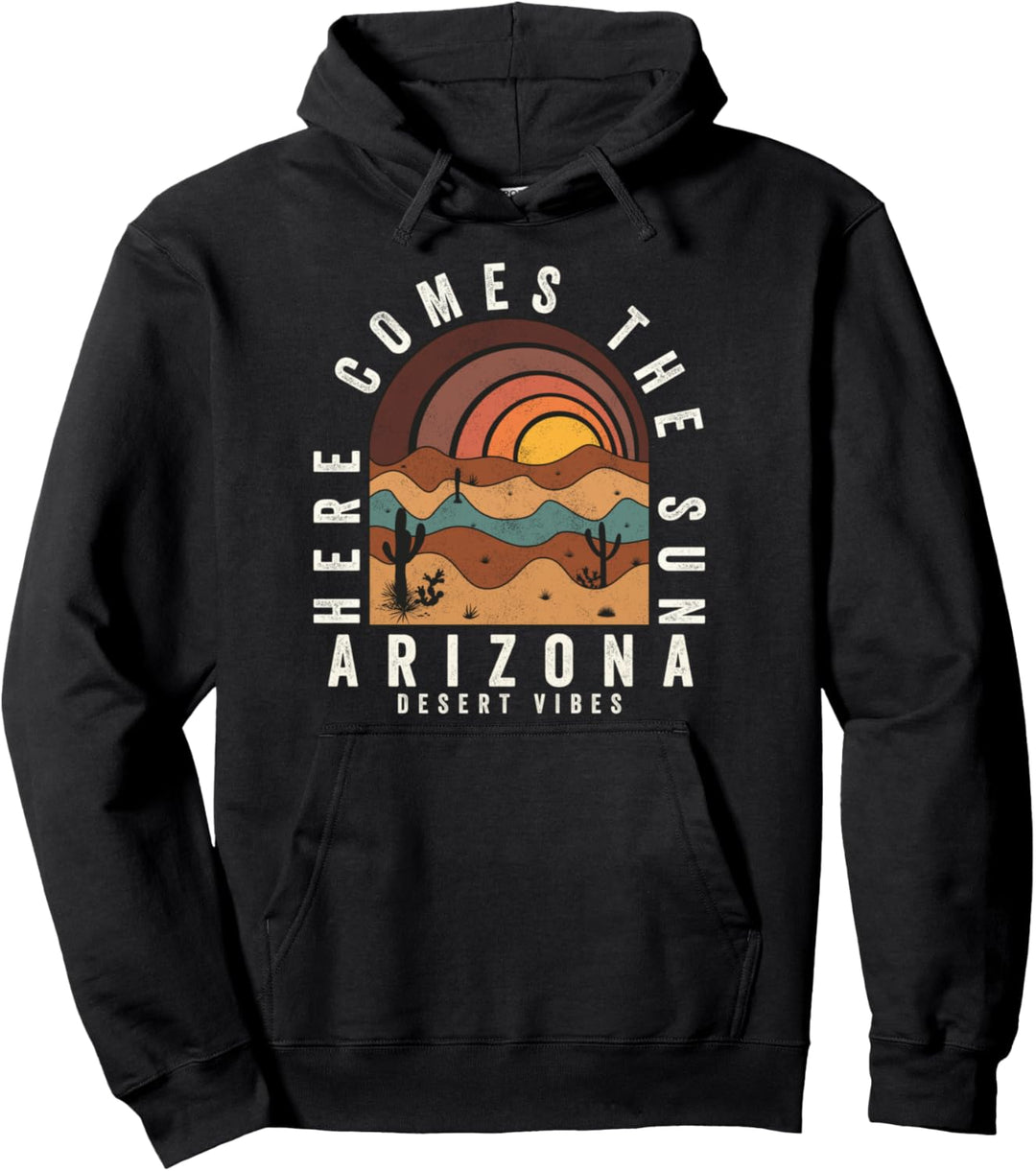 Vintage Sun Feel Sunset Desert Vibes Mountain Cactus Arizona Pullover Hoodie