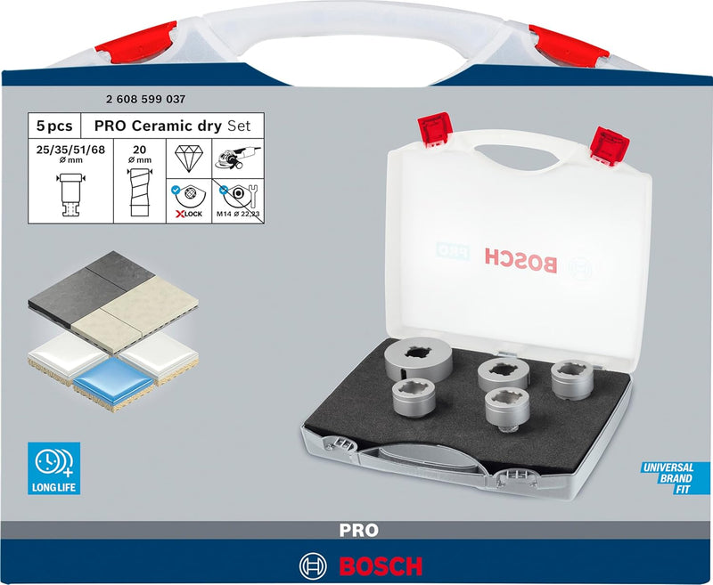 Bosch Accessories 5tlg. Diamanttrockenbohrer Set Best (für Keramik, X-LOCK, Dry Speed, Ø 20/25/35/51