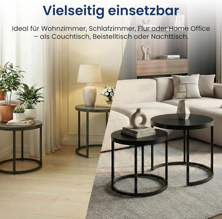 Home Collective Couchtisch 2er Set rund aus Holz, Wohnzimmertisch Modern, Beistelltisch Set 2 in 1 m