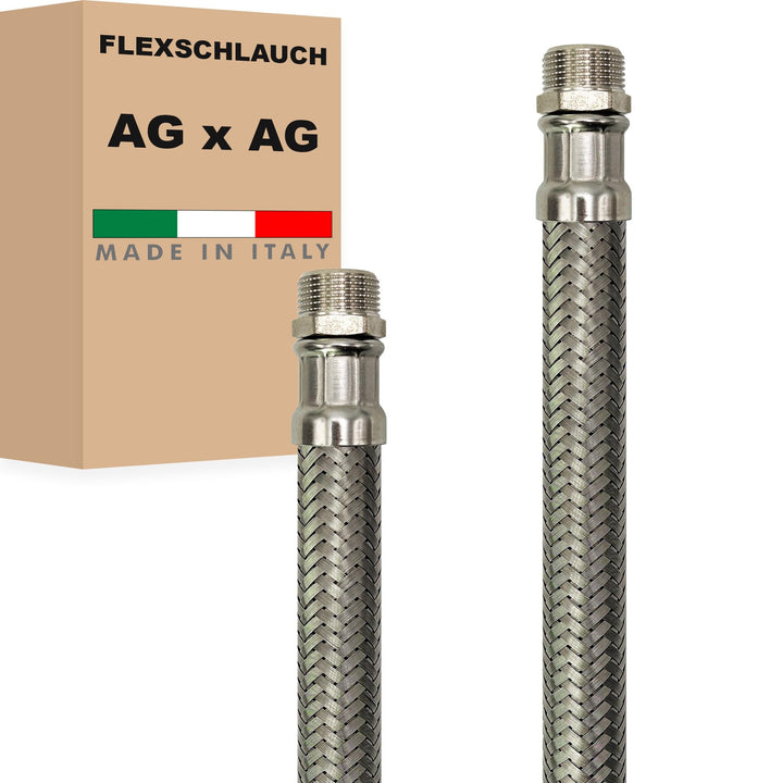 Flexschlauch DN19-3/4" Edelstahl Panzerschlauch Sanitär Hauswasserwerk - Made in Italy (3/4" AG x 3/