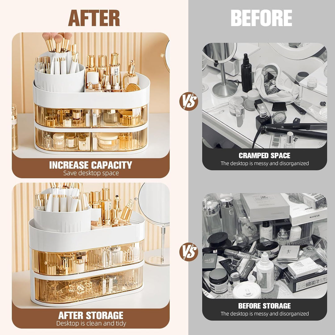 FoiiLiio Make Up Kosmetik Organizer mit Drehbarer Schubladen, Beauty Makeup Organizer Schminktisch,