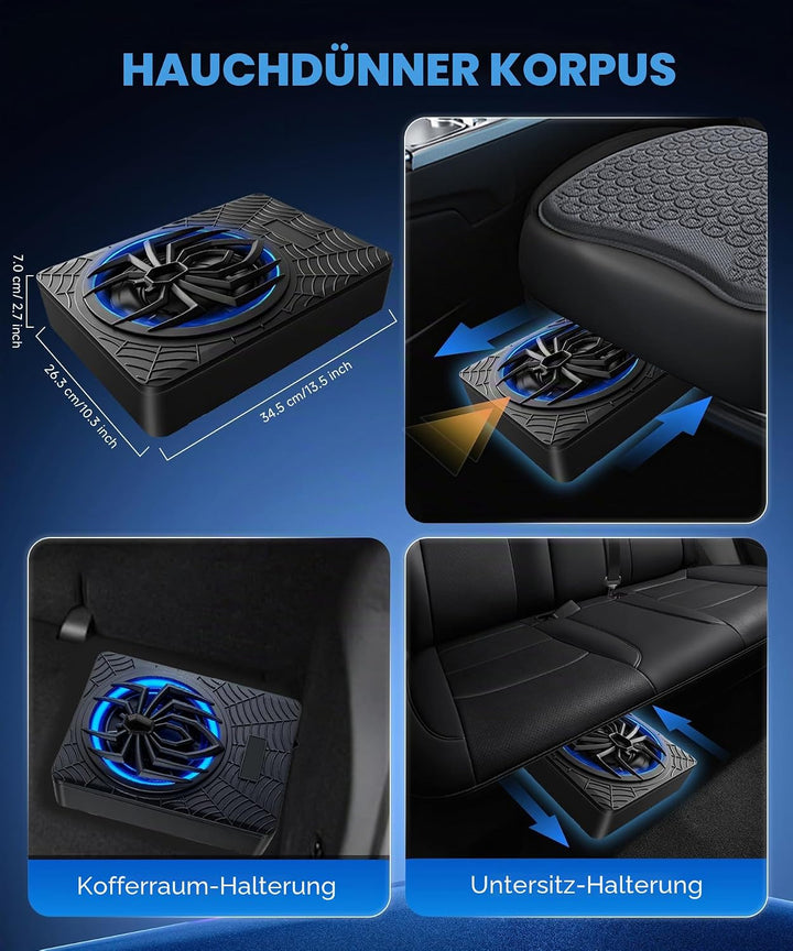 Hodozzy 1200W RGB-Subwoofer, Schlanker Unter-Sitz-Subwoofer für Autos und Verstärker-Paket mit RGB-B
