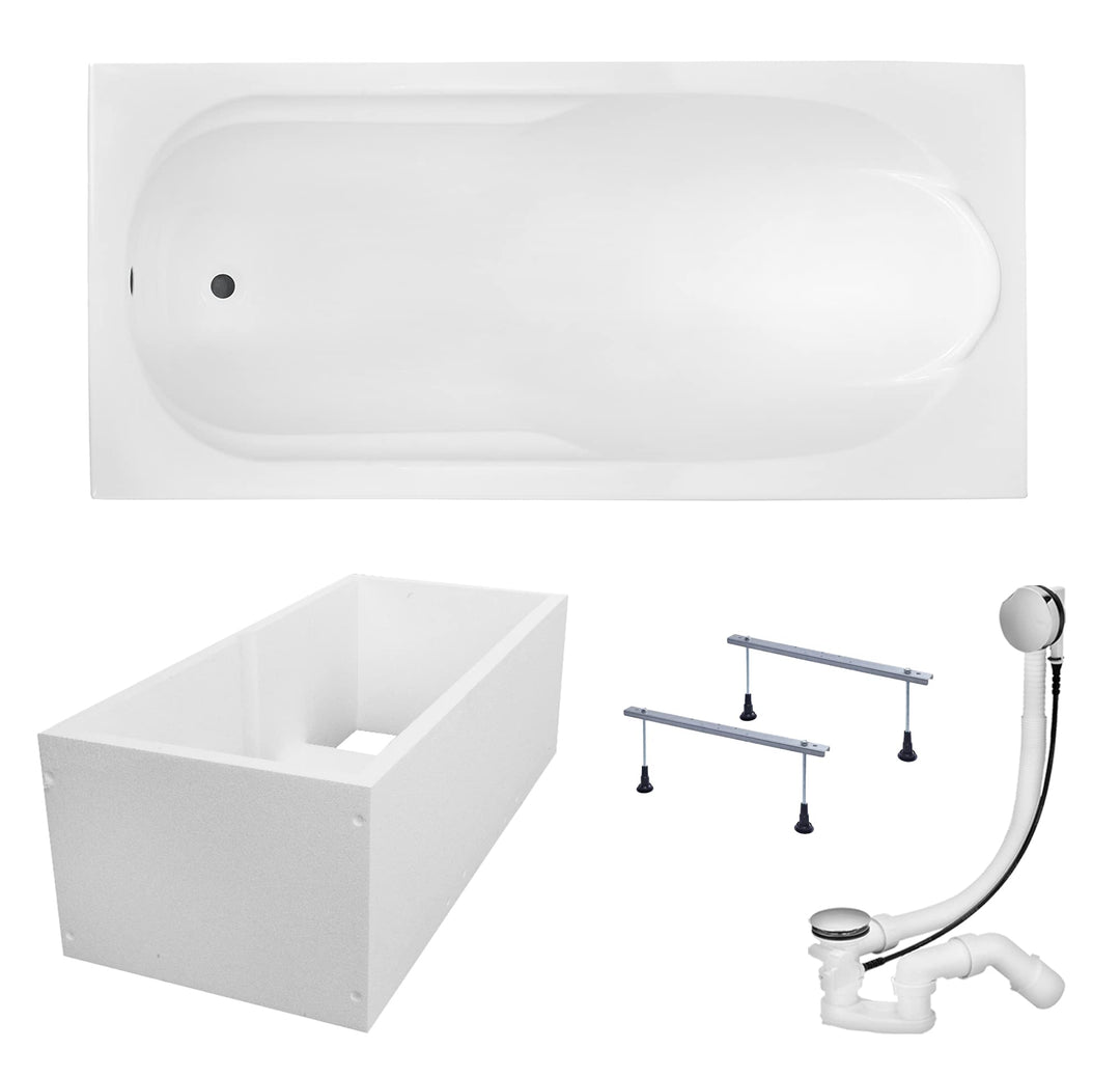 KOLMAN Badewanne BONA Rechteck 190x80 mit Wannenträger, Ablaufgarnitur und Füssen Komplettset 4in1 P
