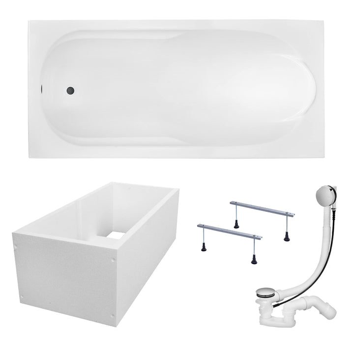KOLMAN Badewanne BONA Rechteck 190x80 mit Wannenträger, Ablaufgarnitur und Füssen Komplettset 4in1 P