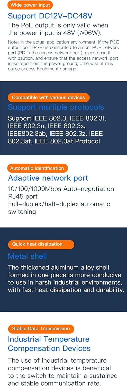 VONETS VSP500 Industrie 5 Ports PoE Gigabit Switch Gigabit Ethernet Netzwerk Switch Ethernet RJ45 Sp