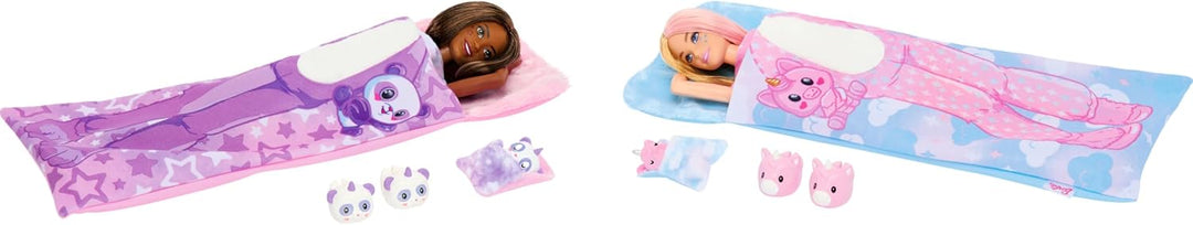 Barbie Cutie Reveal Pyjamaparty Deluxe Set - Über 35 Überraschungen inkl. 2 Puppen, 2 Haustiere, Far