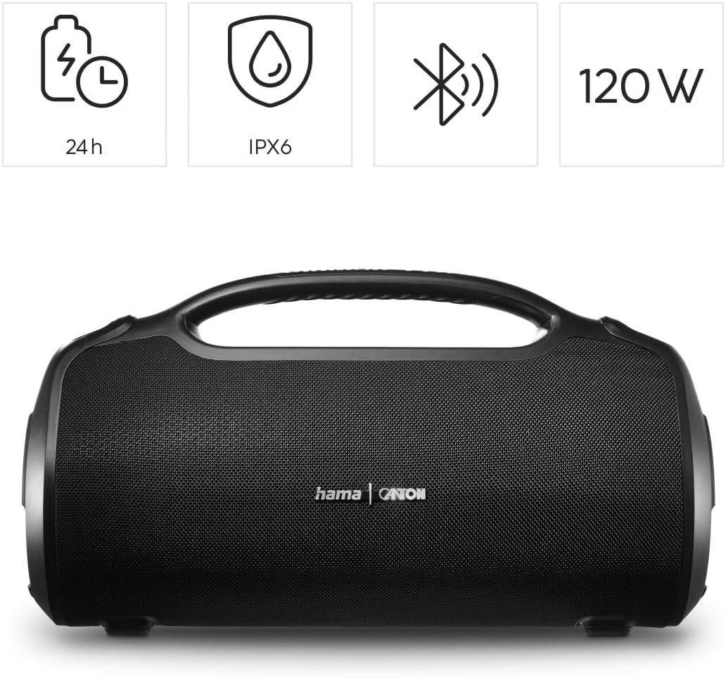 Hama Bluetooth Lautsprecher Outdoor 120W (App, wasserfest IPX6, 24 Stunden Akkulaufzeit, Pro Sound,