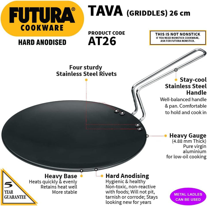HAWKINS Futura Tava-Grillplatte, harteloxiert, 10 Zoll, 4,88 mit Stahlgriff, 26 cm, schwarz, 26 cm
