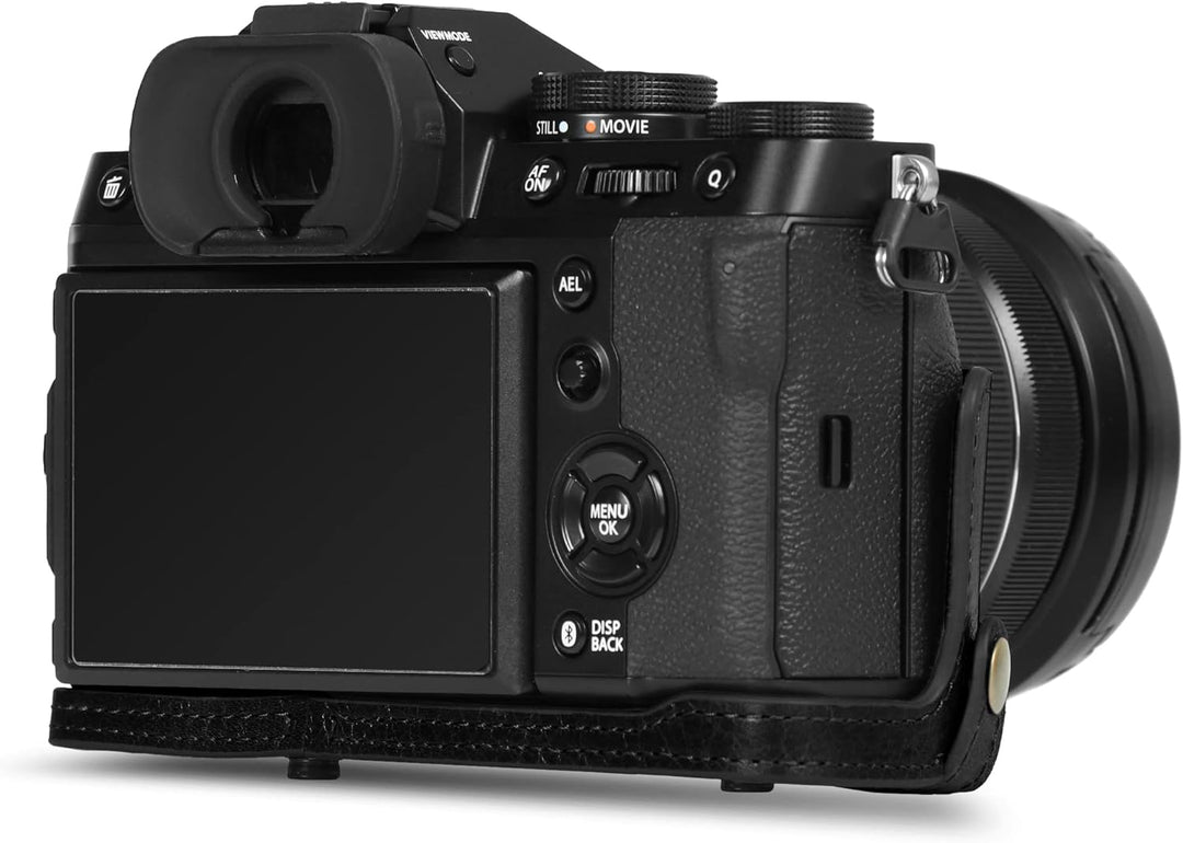 MegaGear Ever Ready Echtleder Kameratasche kompatibel mit Fujifilm X-T5 (16-80mm)(Schwarz), Schwarz