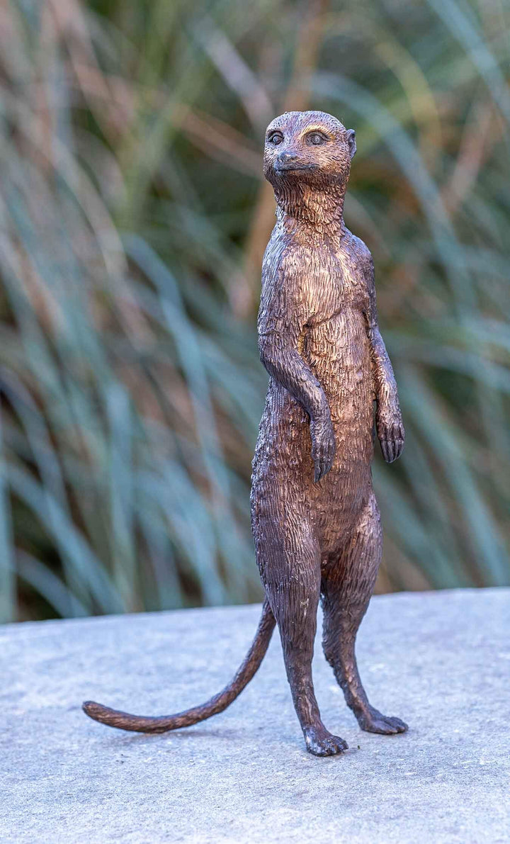 IDYL Bronze-Skulptur Erdmännchen |29x9x14 cm |Tier-Figur handgefertigt | Gartenskulptur - Wohnbereic