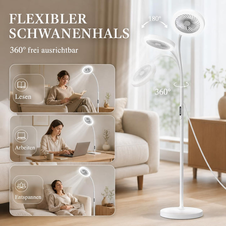 Standventilator mit Licht 183cm, Leise Ventilator Stehlampe mit RGB Farbwechsel & CCT, 360° Schwanen