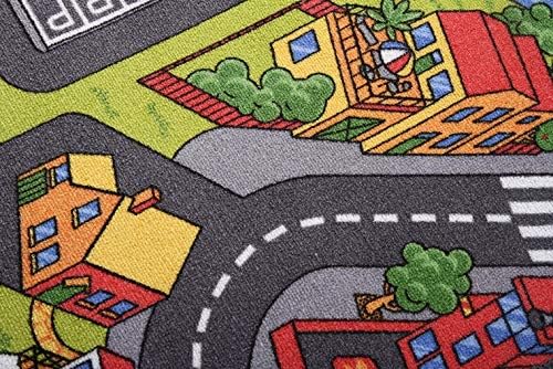 Kinderteppich Spielteppich Strassenteppich Stadt Kinderzimmer Häuser Auto Teppich für Jungen und Mäd