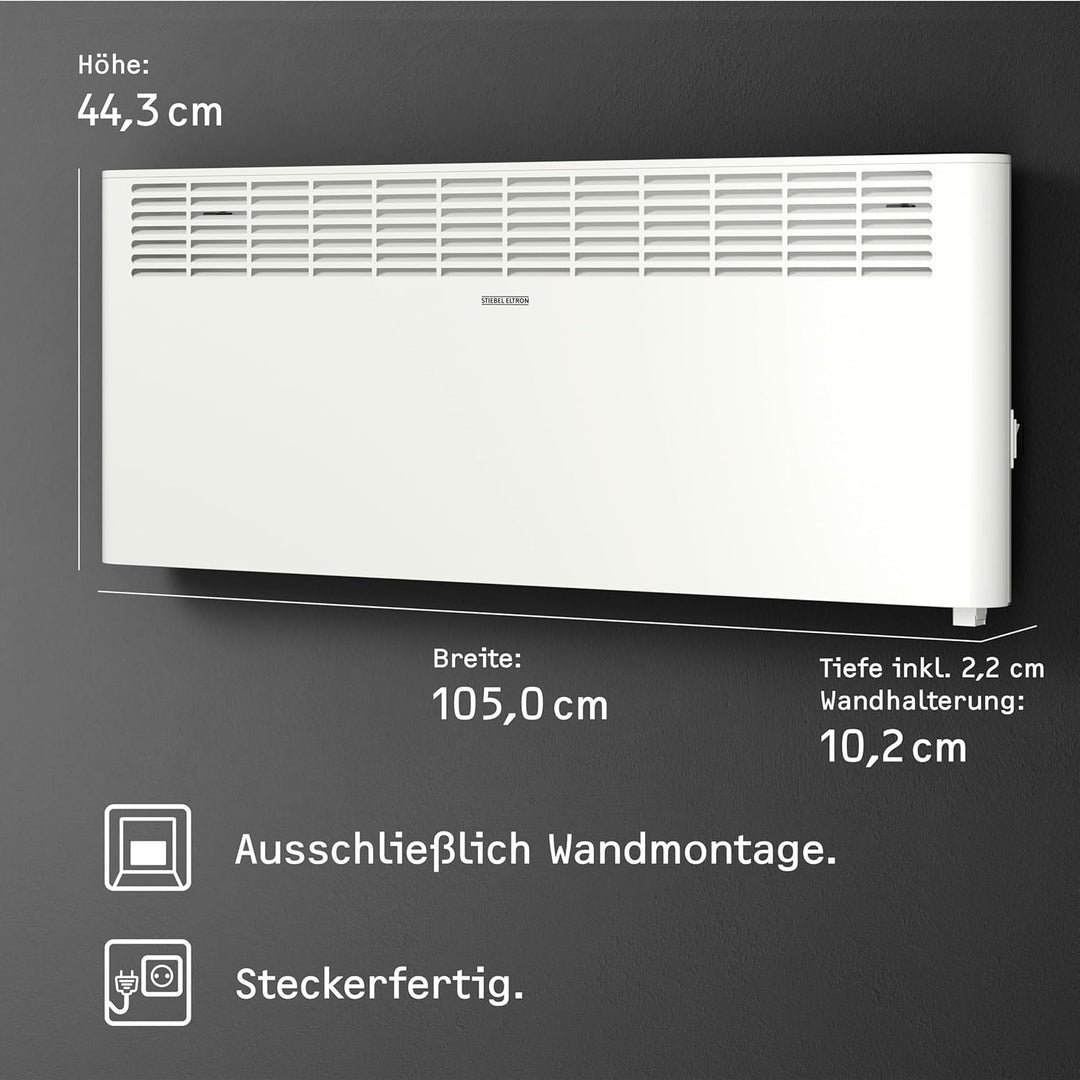 STIEBEL ELTRON Wandkonvektor CNS 3000 Plus LCD, 3 kW für ca. 35 m², TÜV geprüft, LC-Display, Wochent