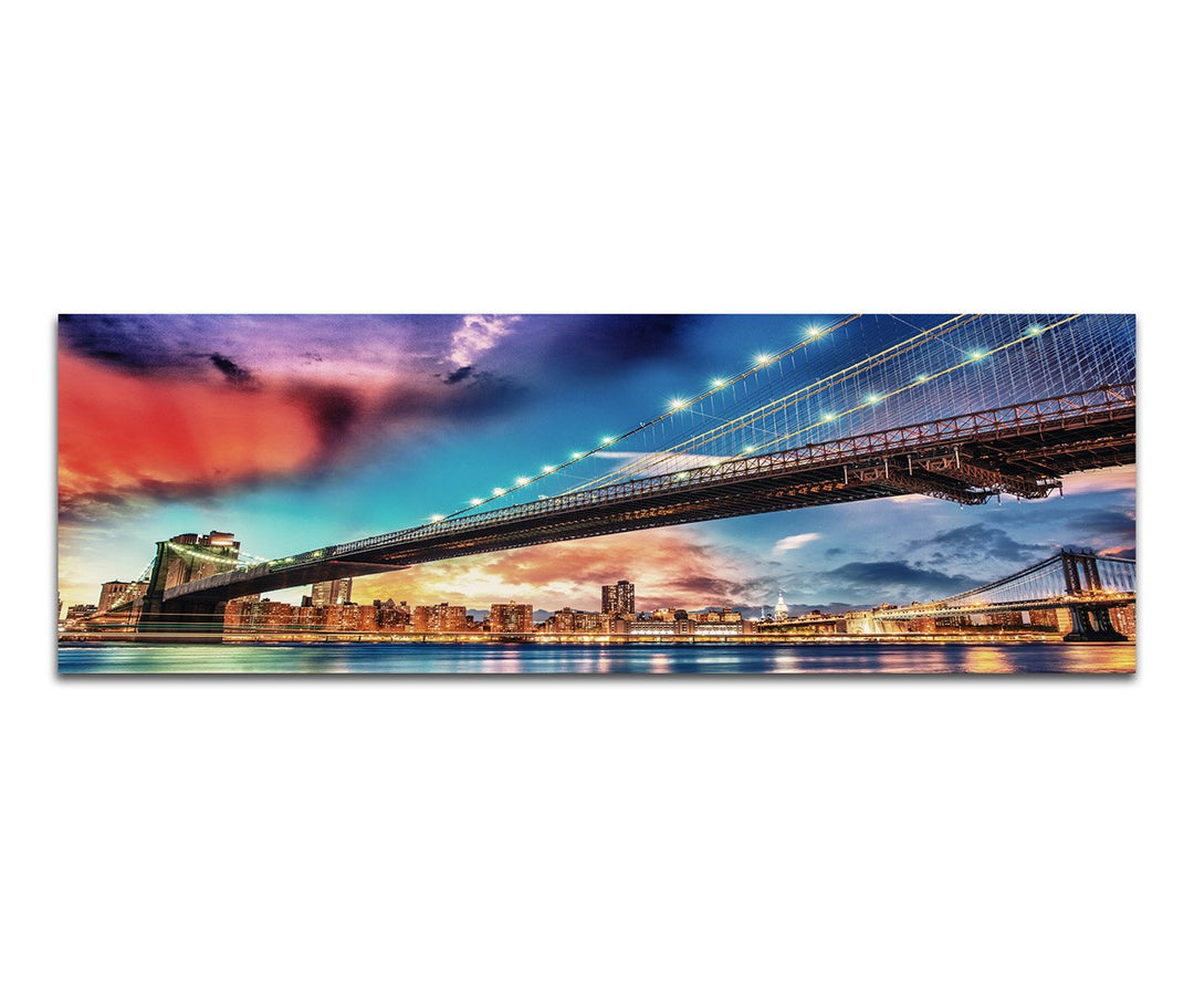 Paul Sinus Art Panoramabild auf Leinwand und Keilrahmen 120x40cm New York Manhattan Skyline Brücke A