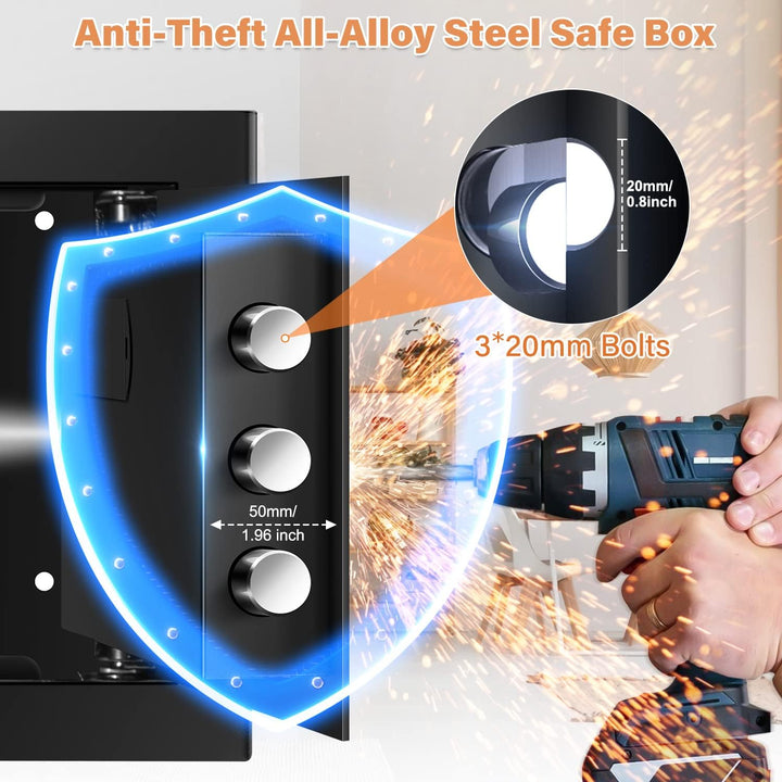 25L Safe Tresor Feuerfest mit Wasserdichter Geldtasche, Digitaler Heimtresor mit Herausnehmbares Reg
